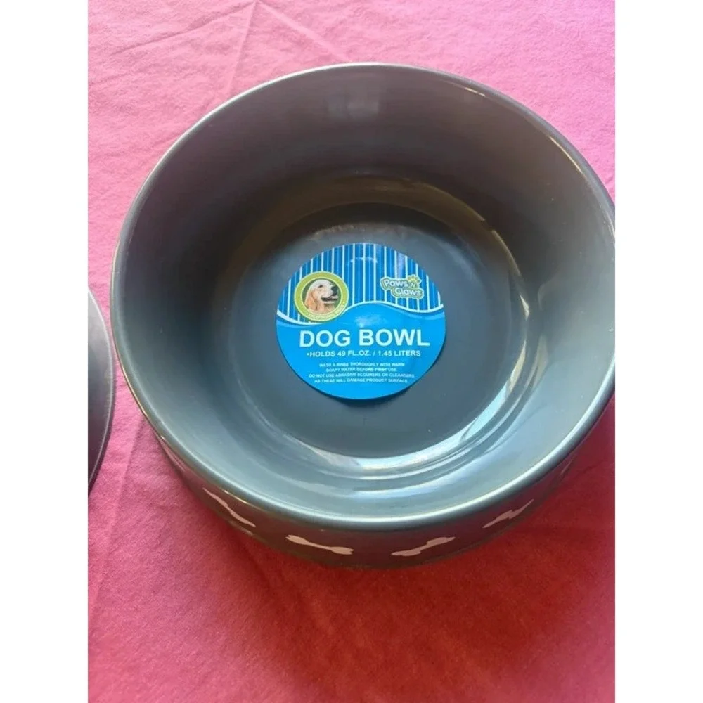 Paws N Claws Plastic Dog Bowls Set of 2 Paw Print Bone Grey 49 oz